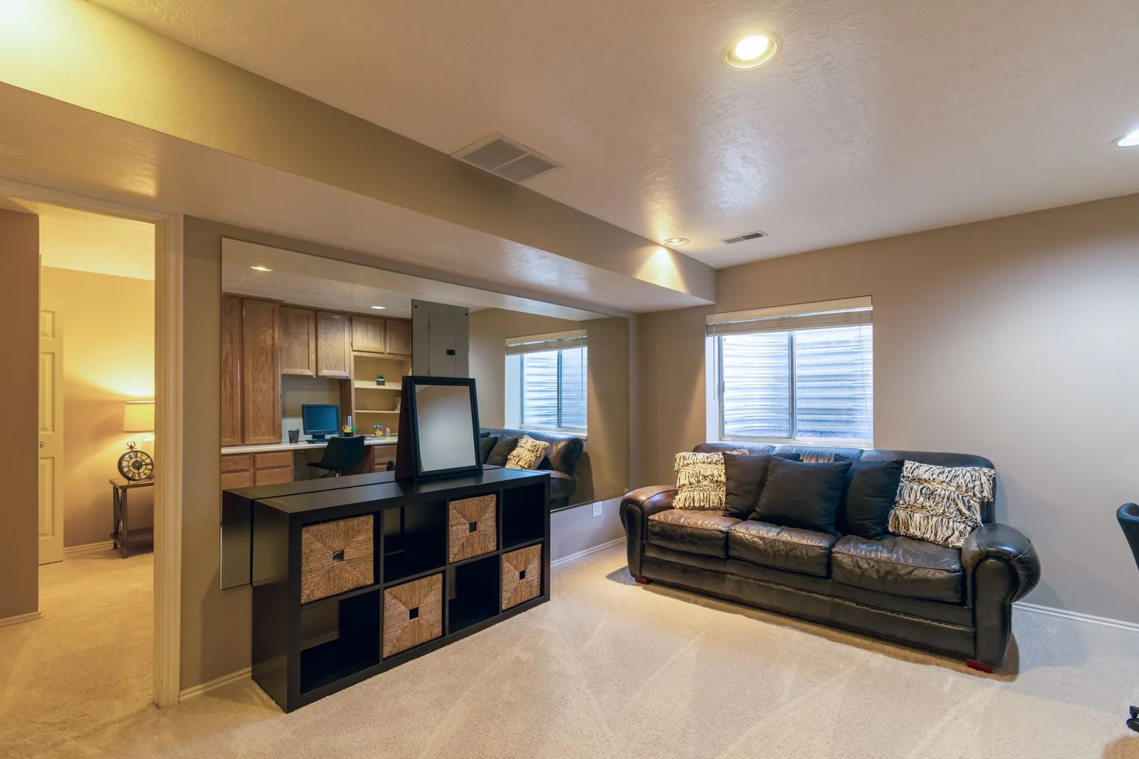 High-end finished basement living space